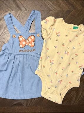 Disney Light Blue Pinafore Dress with Yellow Floral Bodysuit